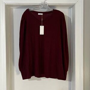 Hotouch Womens XL Pullover V-Neck Long-Sleeve Burgundy NWT